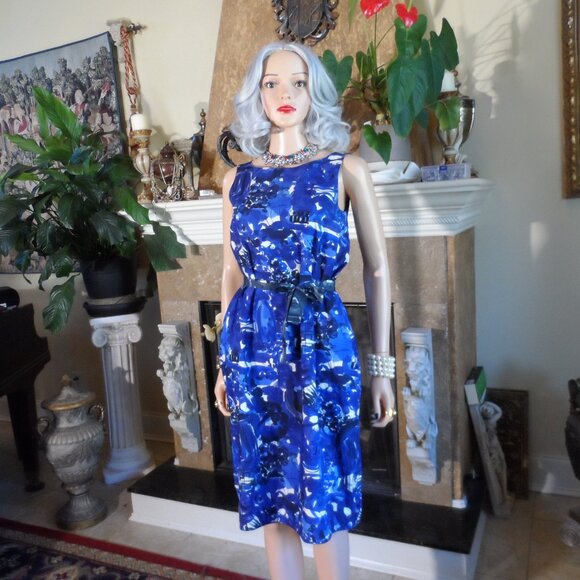 Marni Blue Abstract Print Sleeveless Cotton Dress Size IT 38- US 2 - Picture 4 of 16